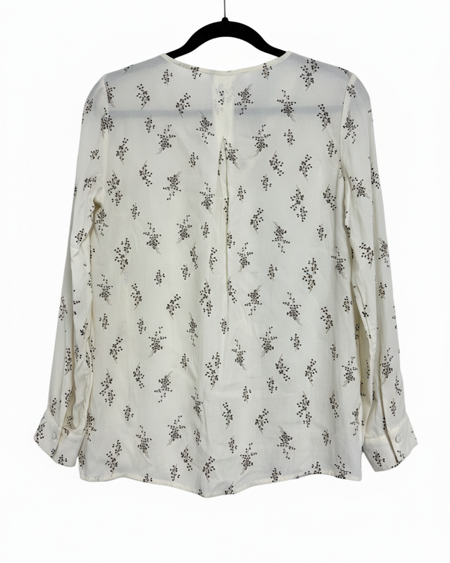 Mango Cream Floral Print V-Neck Viscose Blouse