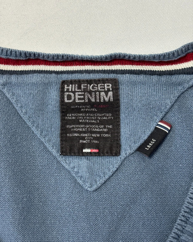 Hilfiger Denim Blue V-Neck Cotton Blend Sweater