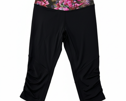 Lululemon Black Floral Waistband Capri Leggings