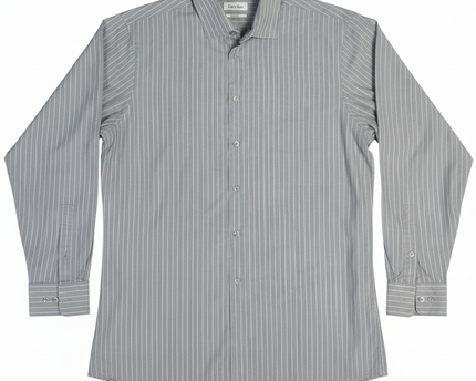 Calvin Klein Gray Striped Regular Fit Long Sleeve Shirt