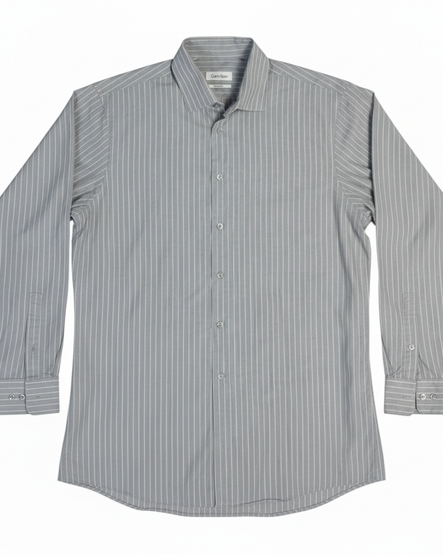 Calvin Klein Gray Striped Regular Fit Long Sleeve Shirt