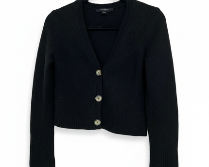 AllSaints Black Wool-Blend Cropped V-Neck Cardigan