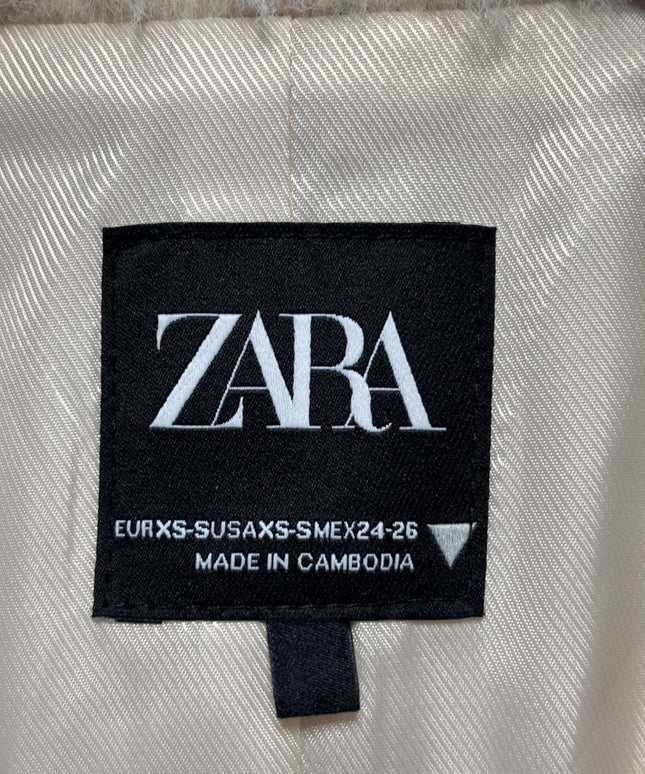 Zara Cream Oversized Textured Faux Fur Blazer Coat