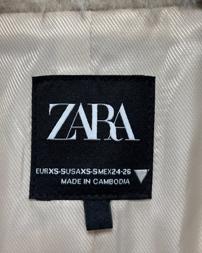Zara Cream Oversized Textured Faux Fur Blazer Coat