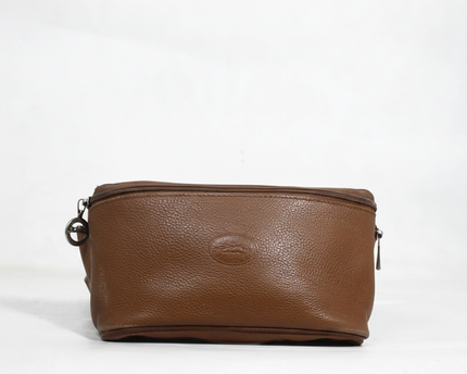 Longchamp Brown Pebbled Leather Toiletry Pouch