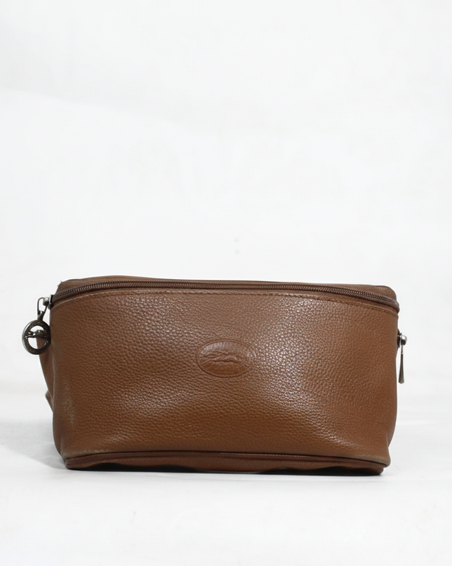 Longchamp Brown Pebbled Leather Toiletry Pouch