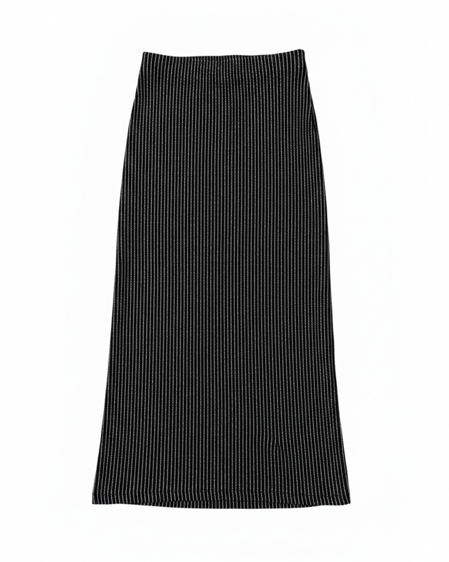 H&M Black Metallic Striped Ribbed Midi Skirt