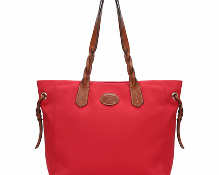 Dooney & Bourke Red Canvas Tote with Braided Leather Handles