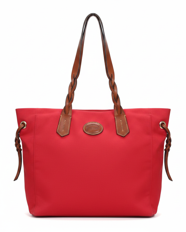 Dooney & Bourke Red Canvas Tote with Braided Leather Handles