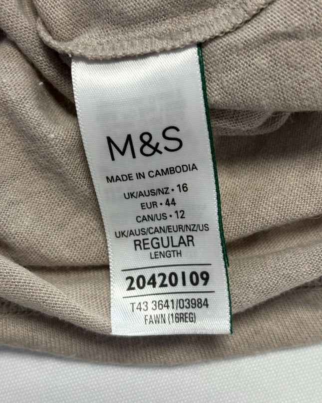 M&S Fawn Linen Blend Split Neck Tie Top