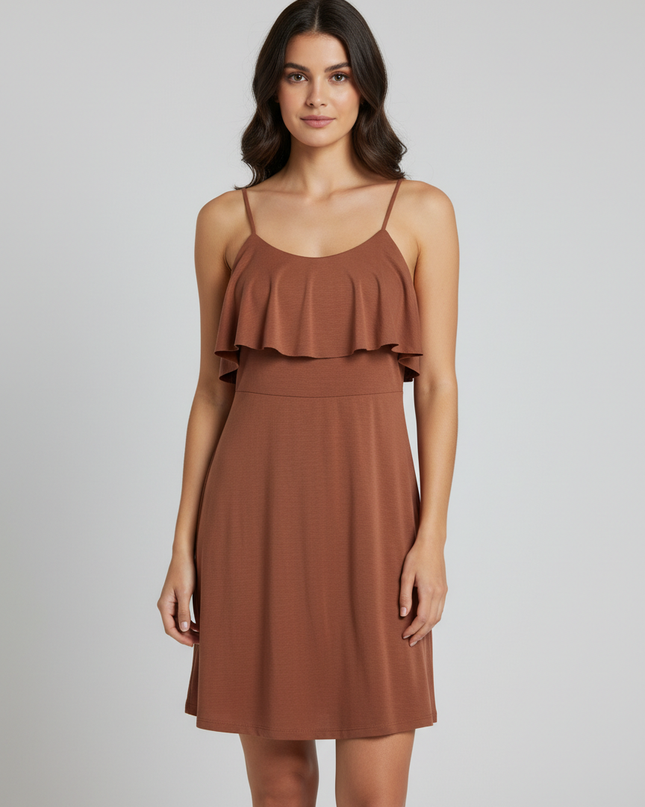 Forever 21 Brown Ruffle Bodice Mini Dress