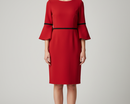 Tommy Hilfiger Red Bell Sleeve Sheath Dress with Black Trim