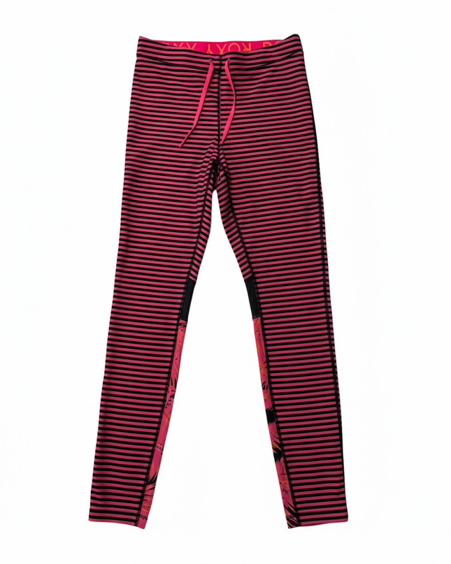 Roxy Pink/Black Striped Tropical Detail Athletic Leggings
