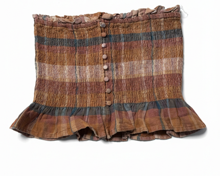 American Eagle Orange Plaid Smocked Peplum Tube Top