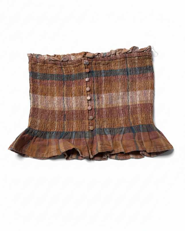 American Eagle Orange Plaid Smocked Peplum Tube Top