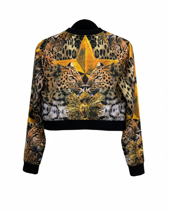MIAO MIAO COUTURE Multicolor Leopard Print Cropped Bomber Jacket