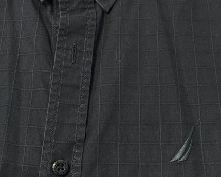 Nautica Black Grid Pattern Classic Fit Long Sleeve Shirt