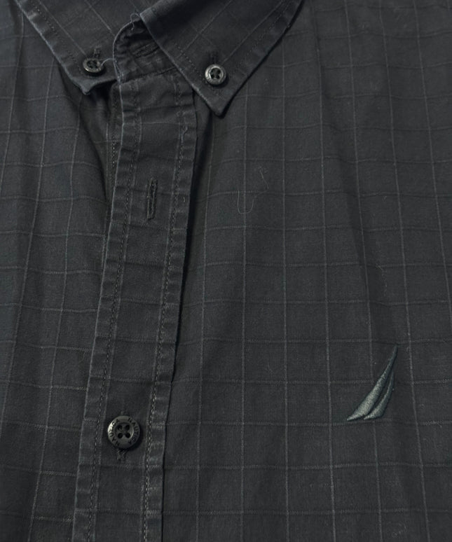 Nautica Black Grid Pattern Classic Fit Long Sleeve Shirt