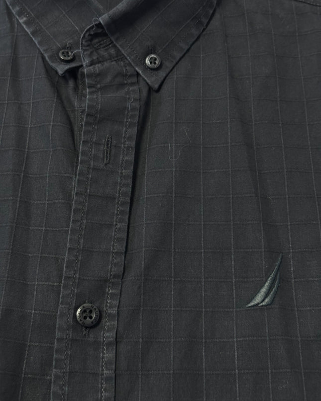 Nautica Black Grid Pattern Classic Fit Long Sleeve Shirt