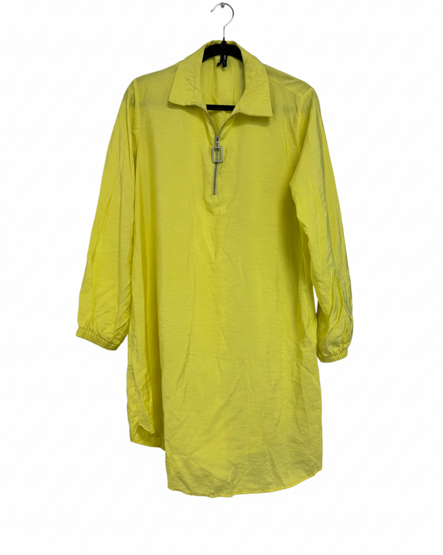 DeFacto Yellow Quarter-Zip Long Sleeve Tunic Dress