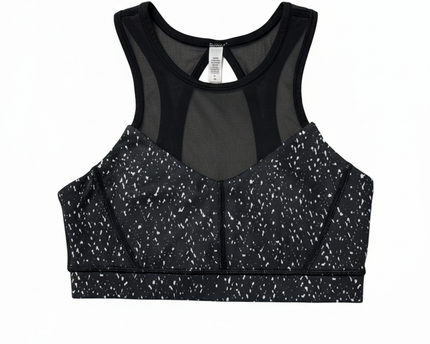 Lululemon Black and White Speckled Mesh High-Neck Sports Bra