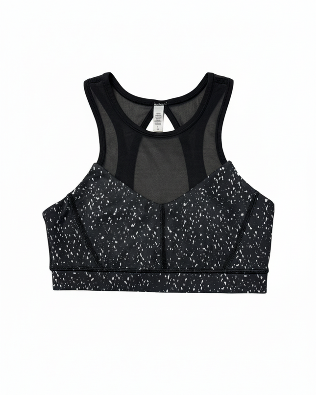 Lululemon Black and White Speckled Mesh High-Neck Sports Bra