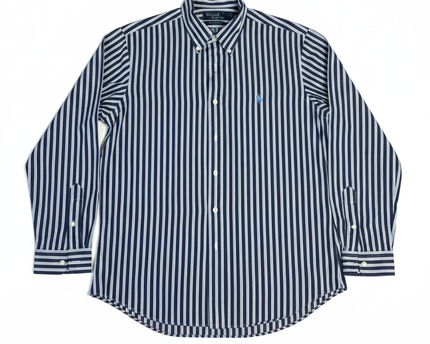 Polo Ralph Lauren Navy Blue Striped Custom Fit Long Sleeve Button-Down Shirt