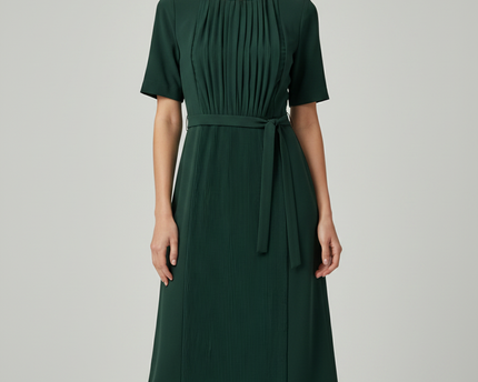 Betty Jackson. Black Green Pleated Midi Dress