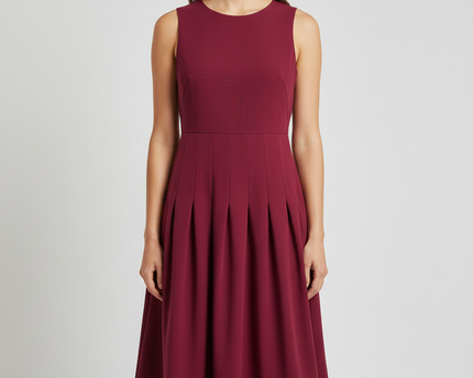 Calvin Klein Burgundy Sleeveless Pleated Fit and Flare Dress