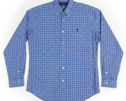 Ralph Lauren Blue Plaid Slim Fit Cotton Stretch Shirt