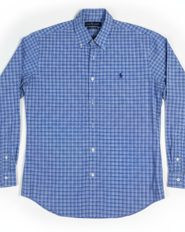 Ralph Lauren Blue Plaid Slim Fit Cotton Stretch Shirt