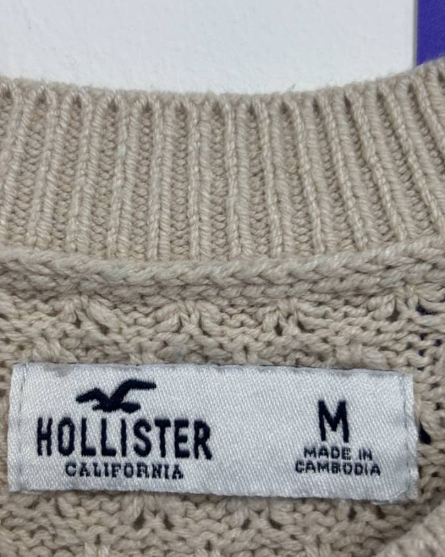 Hollister Beige Pointelle Knit Cropped Sweater