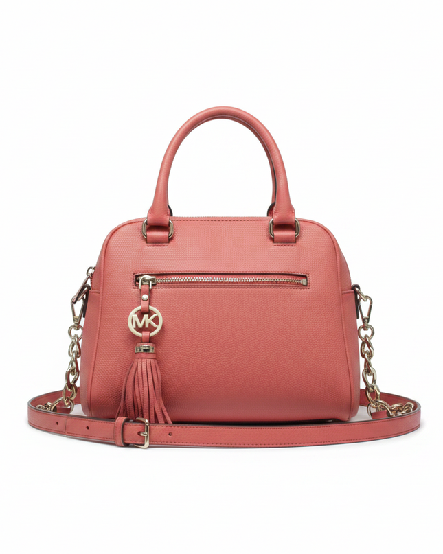 Michael Kors Pink Pebbled Leather Tassel Satchel Bag