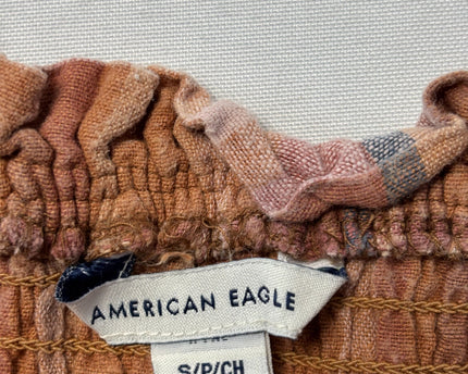 American Eagle Orange Plaid Smocked Peplum Tube Top