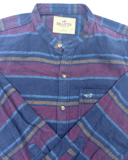 Hollister Striped Flannel Shirt – Maroon & Navy - M