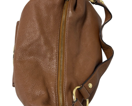 Michael Kors Brown Pebbled Leather MK Logo & Gold Rings Slouchy Hobo Bag