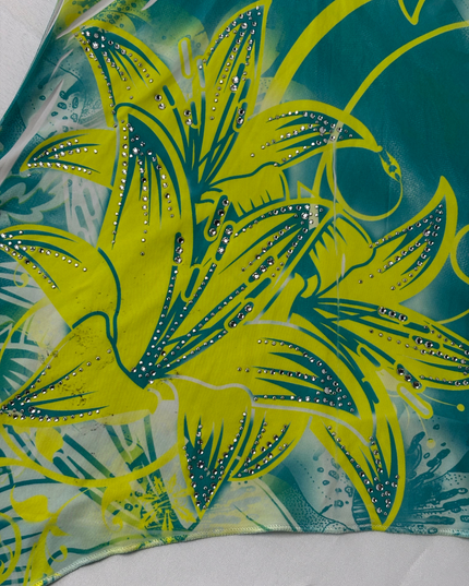 Y2K Floral Rhinestone Teal & Neon Yellow Halter Top – XXS