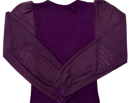 Free People Sheer Mesh Puff Sleeves Purple Ribbed Top