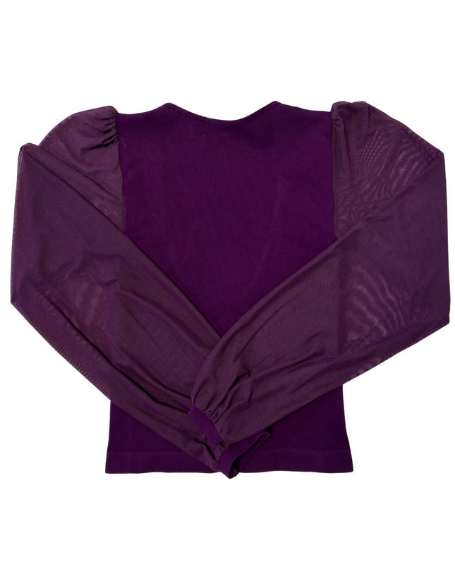 Free People Sheer Mesh Puff Sleeves Purple Ribbed Top