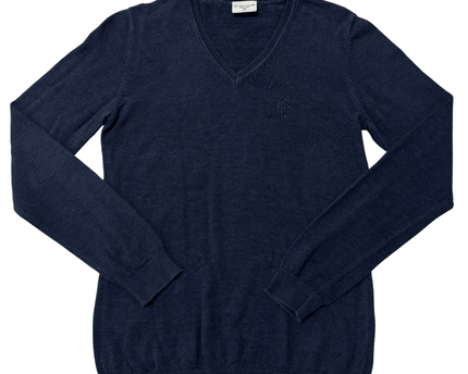 U.S. Polo Assn. Rhinestone Logo V-Neck Navy Blue Knit Sweater