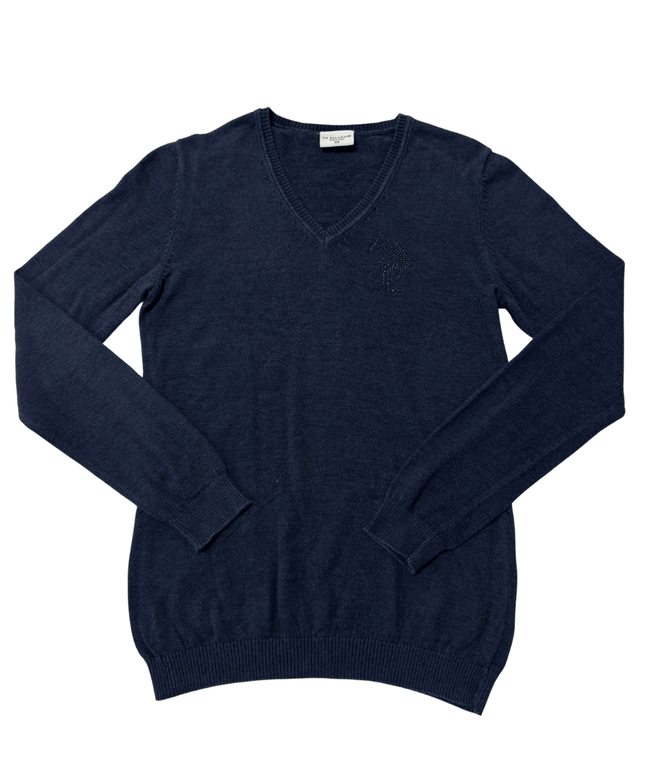 U.S. Polo Assn. Rhinestone Logo V-Neck Navy Blue Knit Sweater