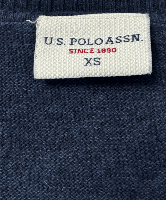 U.S. Polo Assn. Rhinestone Logo V-Neck Navy Blue Knit Sweater