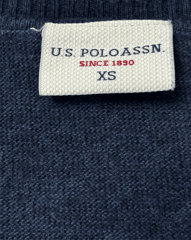 U.S. Polo Assn. Rhinestone Logo V-Neck Navy Blue Knit Sweater