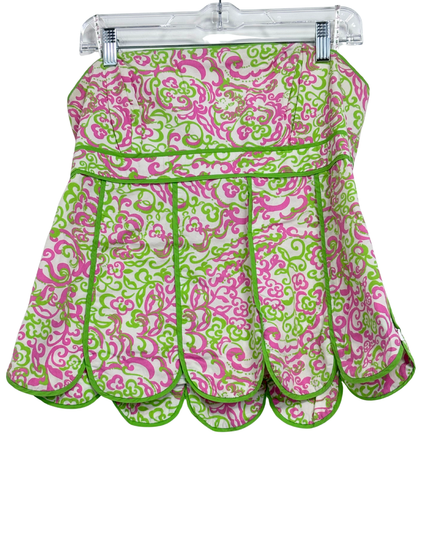 Lilly Pulitzer Pink & Green Scalloped Hem Strapless Top