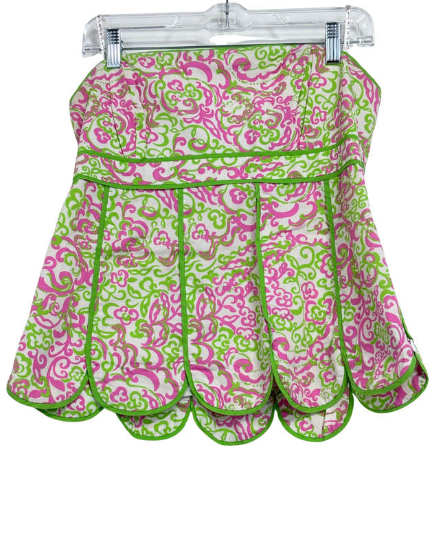 Lilly Pulitzer Pink & Green Scalloped Hem Strapless Top