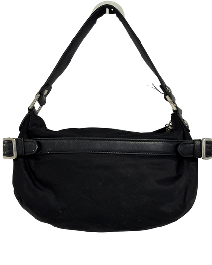 DKNY Vintage Black Nylon Half-Moon Leather Belt Accents Shoulder Bag