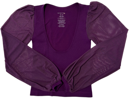 Free People Sheer Mesh Puff Sleeves Purple Ribbed Top