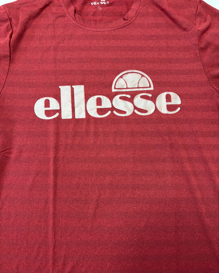 Ellesse Red Striped Logo Print Performance T-Shirt - L