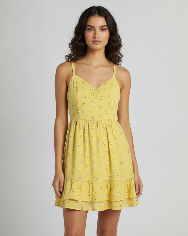 Hollister Yellow Floral Ruffle Mini Dress