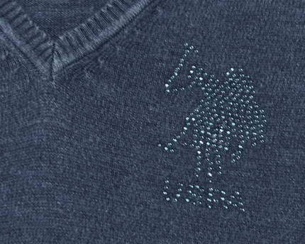 U.S. Polo Assn. Rhinestone Logo V-Neck Navy Blue Knit Sweater
